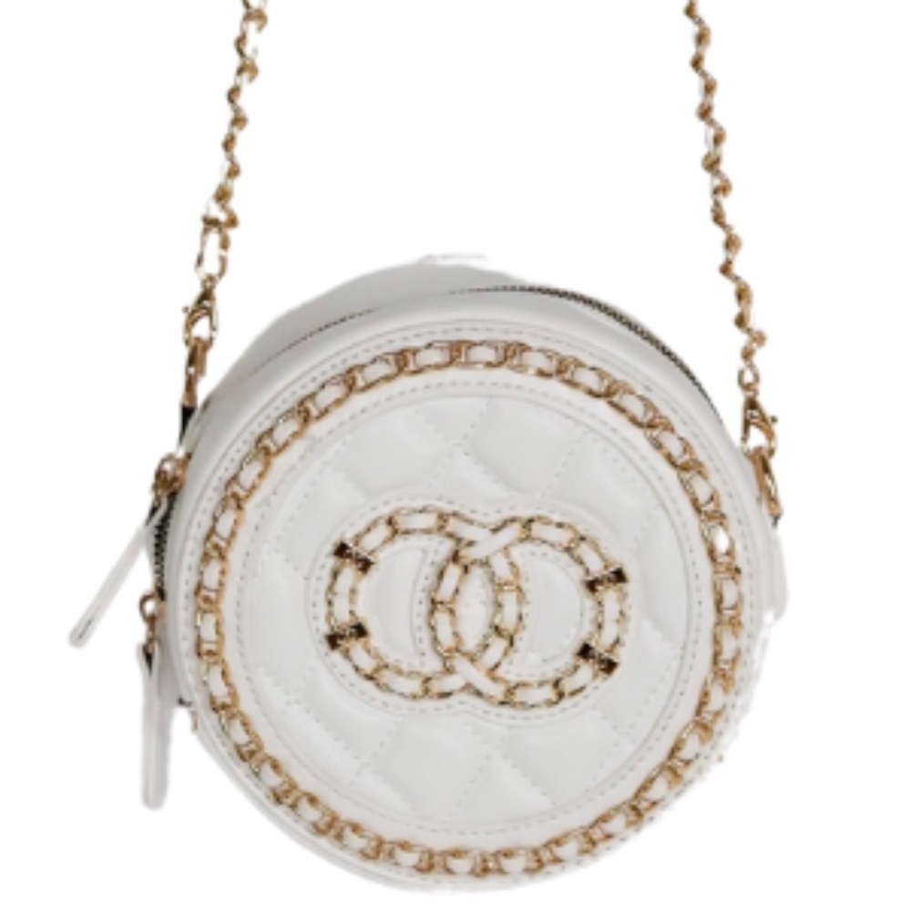 CIRCLE SHAPED CROSSBODY BAG WITH CHAIN LINK STRAP AND DETAILS - WHITE - Picture 2 of 5